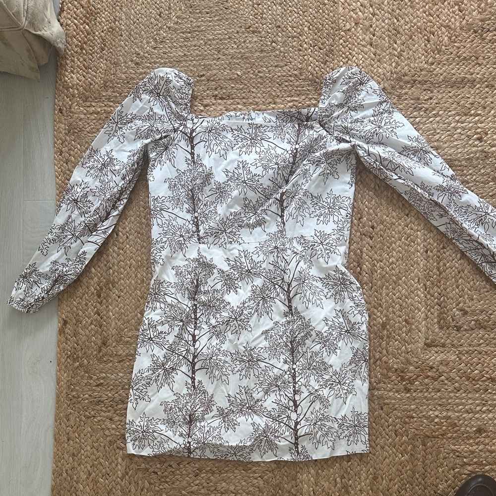 Coco Shop - Tropical PawPaw tree print Long Sleeve Mini Dress